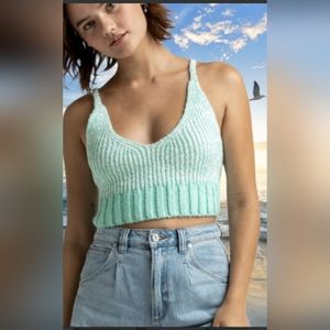 Free People Mint Green Chunky Ribbed V-Neck All Day Knit Bralette Top Me…